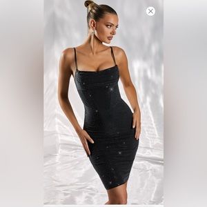 Oh Polly Embellished Cowl Neck Midi Dress in Black Size 6